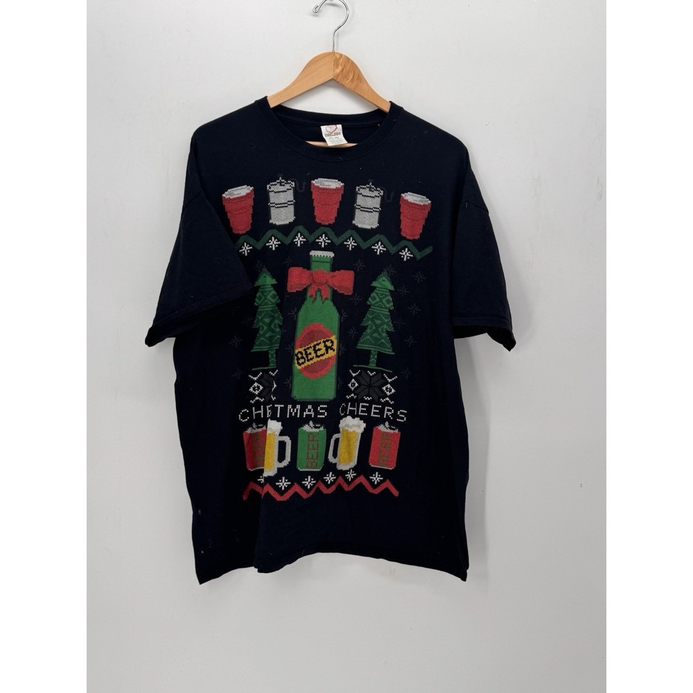 Dec. 25th Men's Christmas T-Shirt Size 2XL Christmas Cheers Beer 100% Cotton